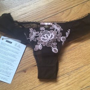 Christies brown tulle embroidered thong XS